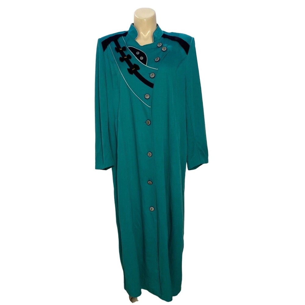 VTG Duster LARGE Turquoise Blue Bow Button Steampunk Victorian Long Jacket
